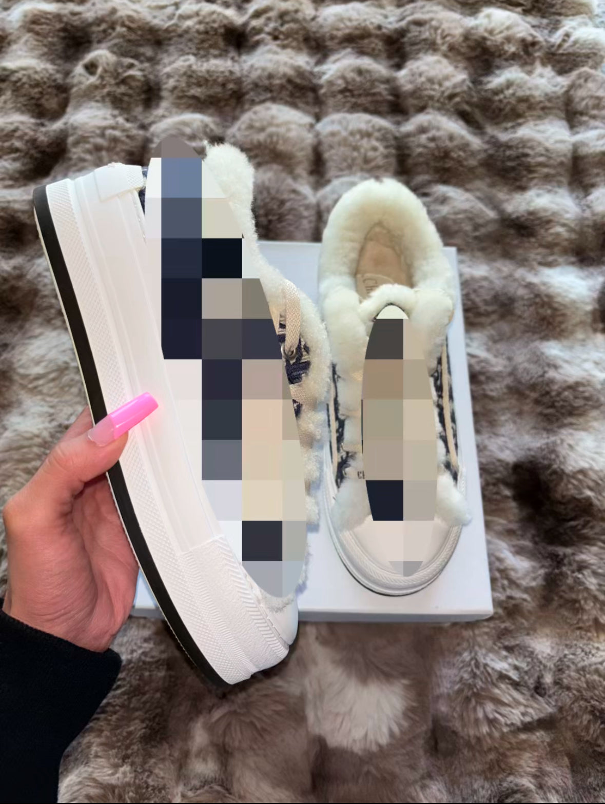 Adore White w Blue Fluffy Platforms