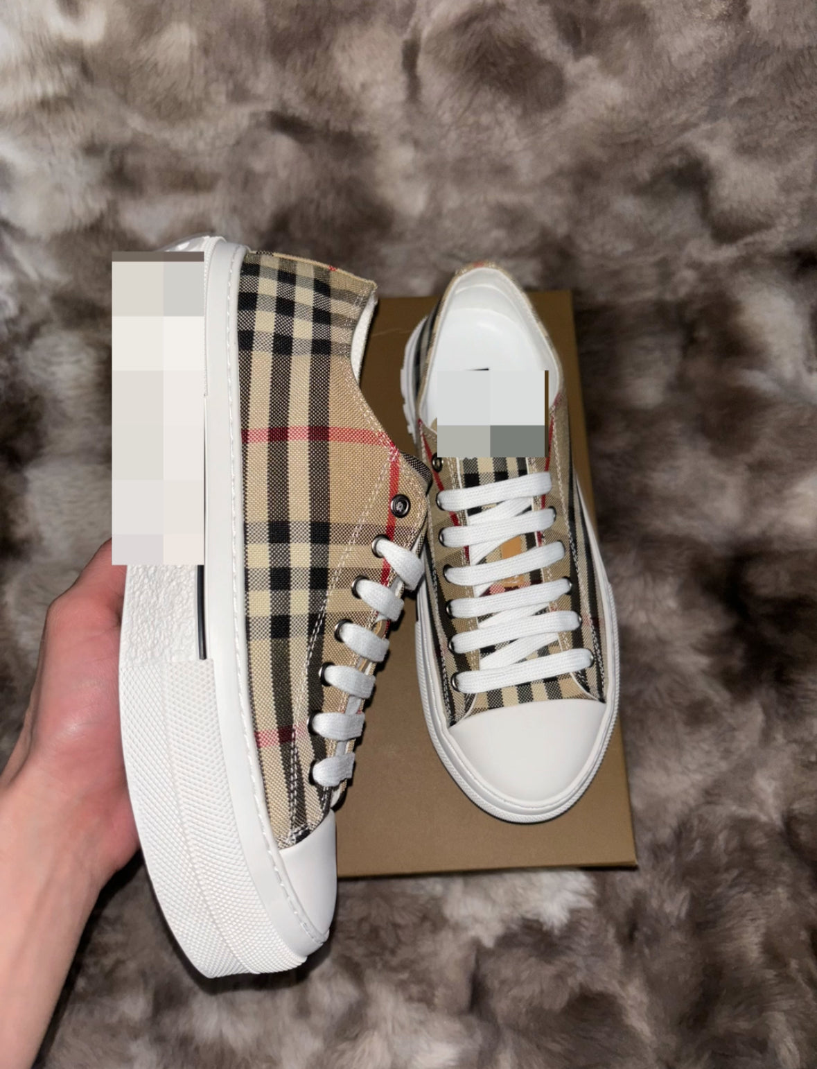 B Light Brown Plaid/ White Sole