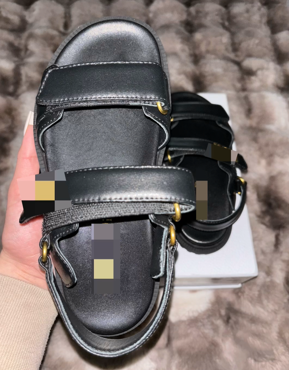 Black w Gold Emblem Walker Sandals